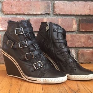 Ash Genial Wedge Sneaker Black Leather